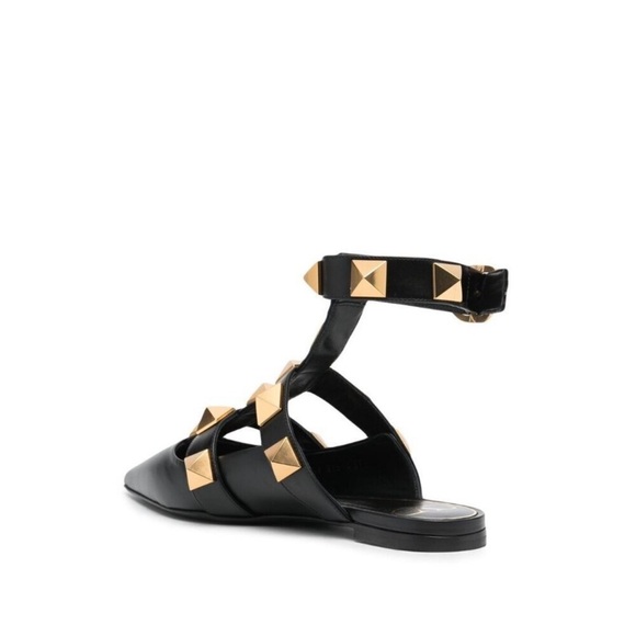 *Valentino* Rockstud Roman Ballerina Flat -Black and Gold Studded Women's Flats - Picture 5 of 7